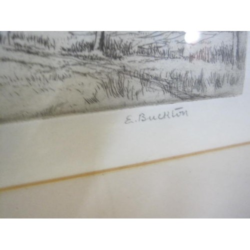 8 - A F&G charcoal study of a Dutch coastal town signed E Buckton (Eveleen Buckton, 1872-1962) and a pai... 