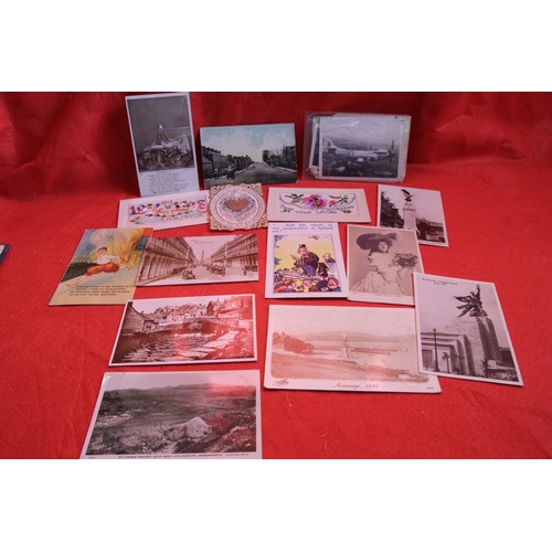 98 - A selection of antique postcards, including WW! embroidered and local interest, plus original maps o... 