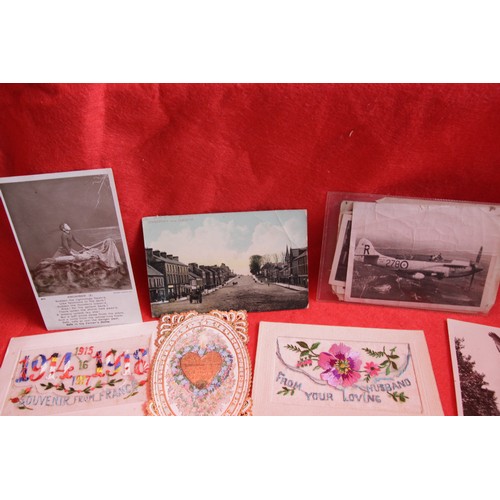 98 - A selection of antique postcards, including WW! embroidered and local interest, plus original maps o... 