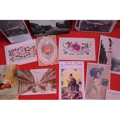 98 - A selection of antique postcards, including WW! embroidered and local interest, plus original maps o... 