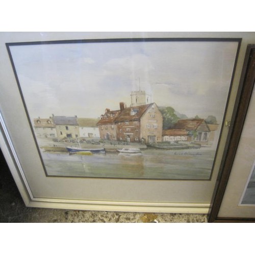 11 - A F&G Watercolour of Wareham Quay by Mark Cunningham plus a F&G nautical print