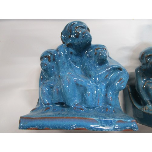 68 - A pair of Carter stabler and Adams (Poole Pottery) Chinese blue Wise monkeys.
One has professional r... 