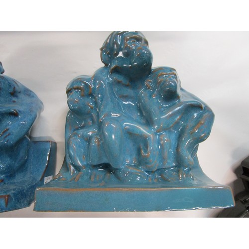 68 - A pair of Carter stabler and Adams (Poole Pottery) Chinese blue Wise monkeys.
One has professional r... 