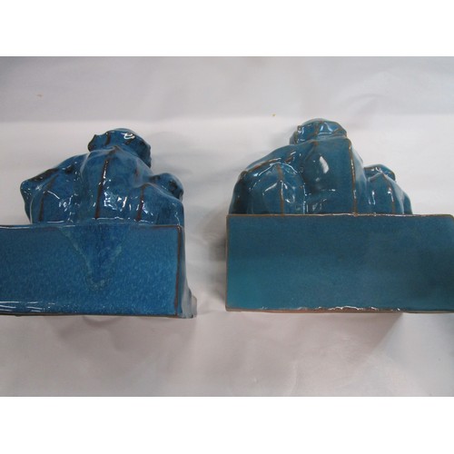 68 - A pair of Carter stabler and Adams (Poole Pottery) Chinese blue Wise monkeys.
One has professional r... 