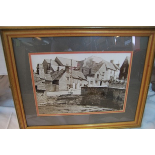 4 - 4 framed and glazed prints of antique local scenes including Swanage and Worth Matravers