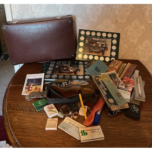 178 - Small suitcase  of collectables, includes crowns, medallions, badges and pens