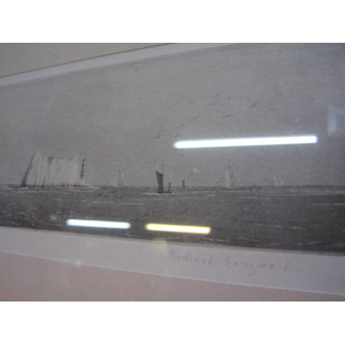 10 - Lt Cdr Rowland Langmaid: A F&G signed etching of shipping off the Needles lighthouse, in good order,... 