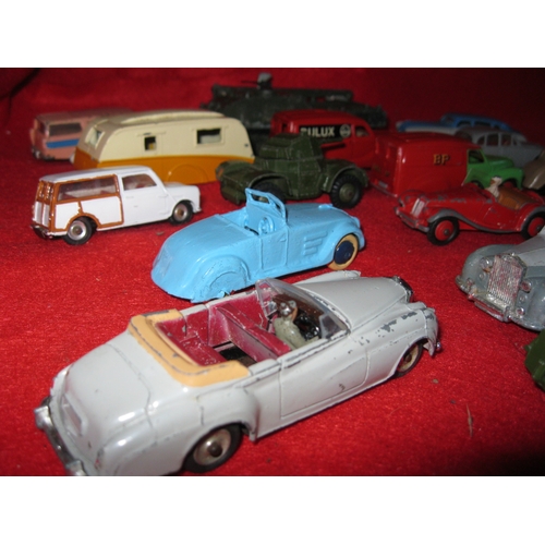 267 - A selection of 17 Dinky Toys die cast cars, vans and military vehicles, some repainted, most in good... 