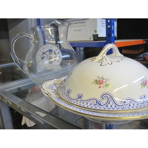 30 - A vintage etched Pimms Jug and a tureen