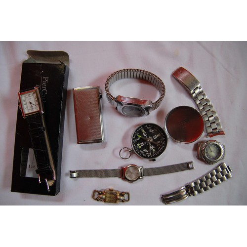 229 - An assortment of watches including a blue-faced vintage Thales automatic watch plus a Ronson lighter... 