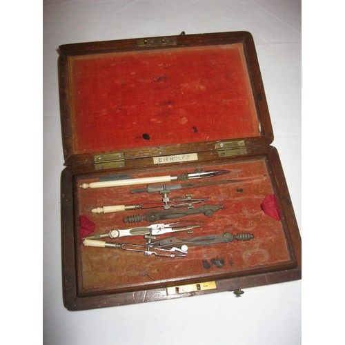 142 - An antique cased drawing set with inscribed white-metal plaque to cover marked D J B Lloyd