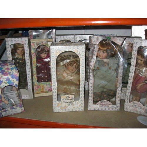 193 - 10 Leonardo Collection vintage Porcelain dolls, boxed with stands