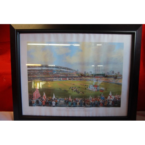 169 - Various cricket memorabilia, plus an F&G Painting 'The Ashes Return to England' (2005)