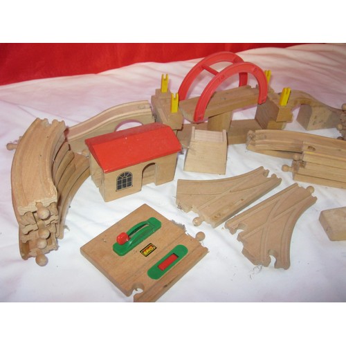 156 - A box of Brio wooden toy railway items