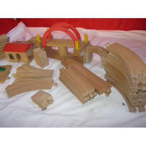 156 - A box of Brio wooden toy railway items