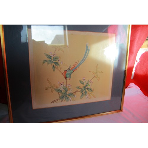 10 - Selection of artwork to include x4 Chinese F&G silk printed pictures, a white framed mirror and a ta... 