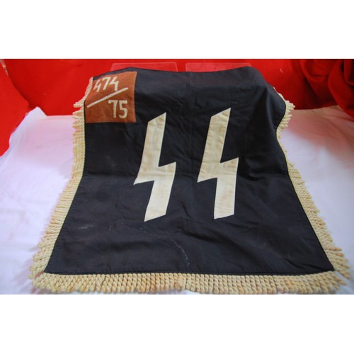 181 - An SS Trumpet Banner, double-sided, in black with applied 'SS' runes, tasseled edges to 3 sides, to ... 