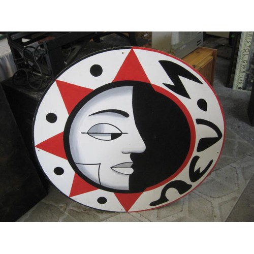 6 - A large round painted sign on hardboard in the style of Terry Frost RA