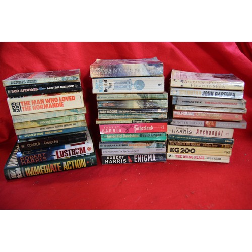 8 - A crate of military fiction books (WW2 & newer) by authors including Brian Callison, John Harris, An... 