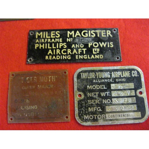 188 - An assortment of pre-WW2 vintage manufacturer's plates from aircraft including Miles Magister, Gypsy... 