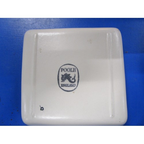 11 - A Poole pottery 4 inch square pin dish painted with the logo LIF Maybe Life income fund a local insu... 