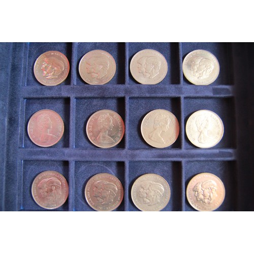 91 - A collection of 36 crowns housed in a blue velvet x36 coin Westminster presentatiotn box with two tr... 