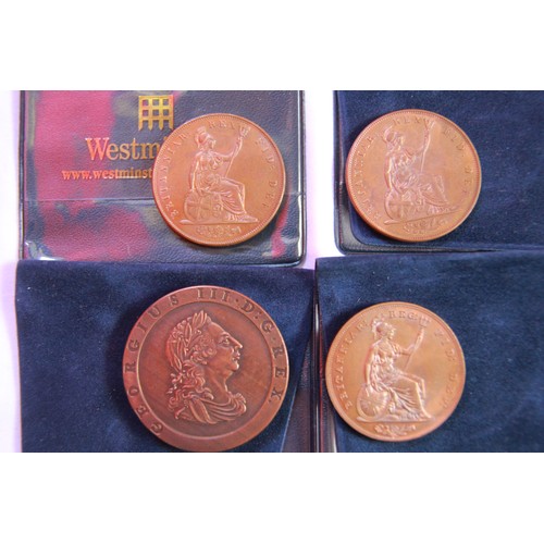 92 - Collection of contemporary copy coins, comprising George III Cartwheel Penny 1797, George IV Penny 1... 