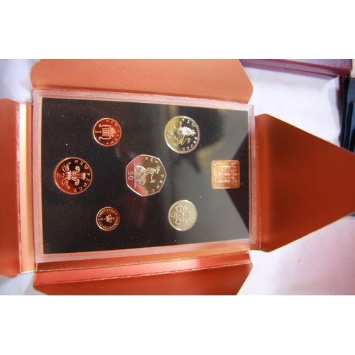 107 - A selection of Royal Mint decimal proof sets, cased and in cardboard slip cases, plus other collecta... 