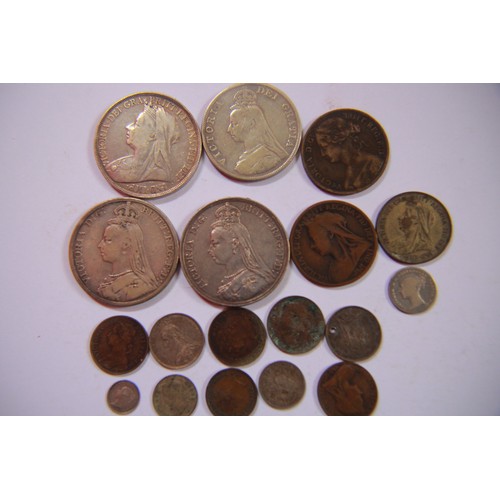 109 - A good selection of Victorian coins including 1889, 92 and 98 Crown, 1890 Double Florin, 2 x 1887 6d... 