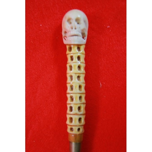 193 - Bone skull, stingray spined swagger stick swagger stick