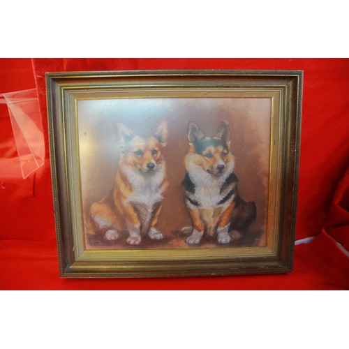 3 - A painting of a pair of Corgi dogs, signed