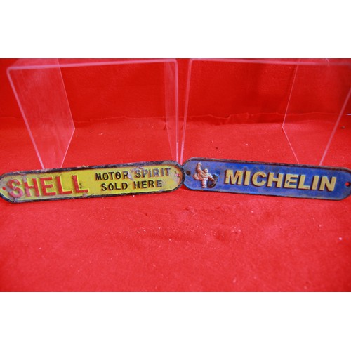 12 - x2 small, retro-style Shell and Michelin cast signs