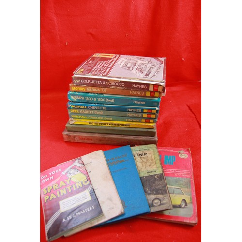 10 - A selection of vintage car manuals, including Hillman Imp Volkswagon Golf and Triumph 1300 and other... 