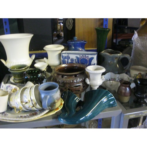 37 - A crate of assorted china and earthenware including Wedgwood classical vase, wall pocket and other u... 