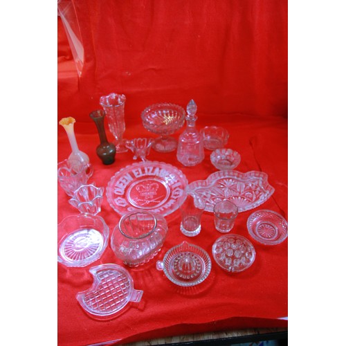 31 - Box of antique glass to include Trays,Vases,Bowls and even a lemon squeezer.
