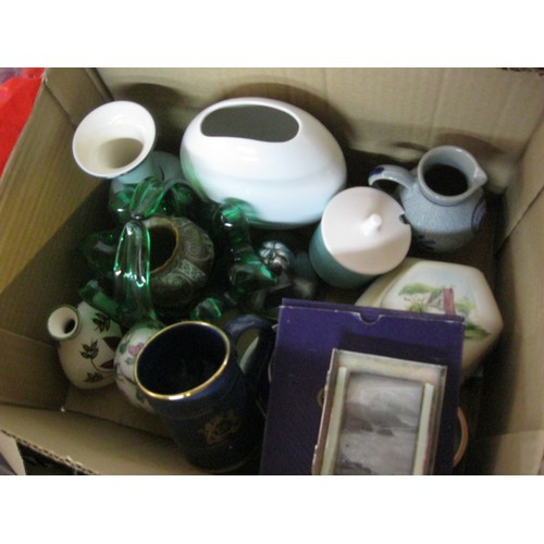 44 - Box of porcelain (mainly vases), includes Brixham Ware