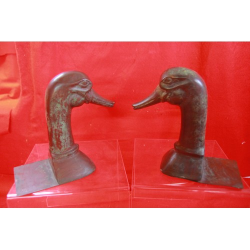 14 - Vintage bronze bookends in the shape of ducks' heads