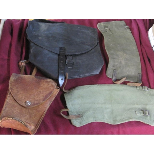 61 - A set of US style military spats with MoD arrow dated 1945 and marked '1/Lt Hill', a leather militar... 