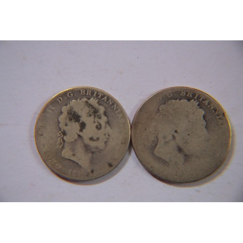 55C - A pair of George III crowns, both worn, dates indistinguishable