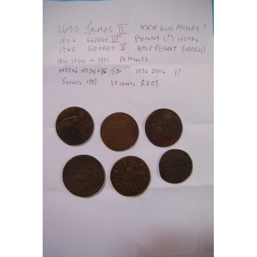 48A - A James II 1690 'Gun Money' half crown in very nice condition, plus a selection of later coins compr... 