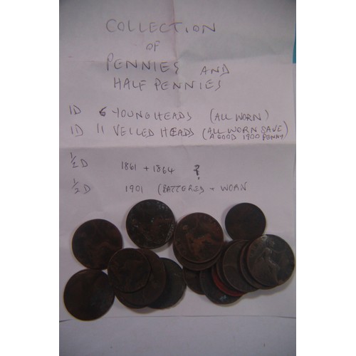 48B - A selection of pennies and ha'pennies including 1d Victoria (5 young heads, 11 veiled heads), 1/2d 1... 