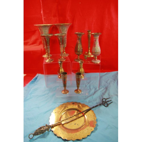 17 - An assortment of Oriental style inscribed brassware