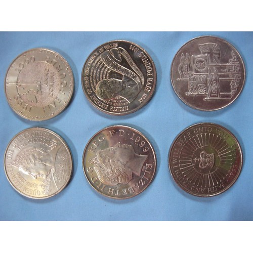 55E - 6 x £5 coins comprising 1993 40th Jubilee, 1996 Queen's 70th Birthday, 1998 Charles' 50th Birthday, ... 