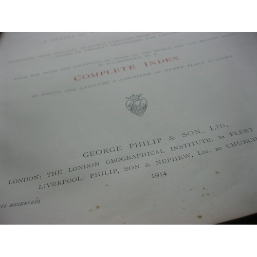 13 - A Philips General Atlas of the World, very large, published 1914, in very nice condition, leather co... 