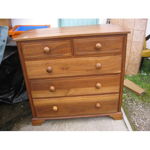 99 - A hand built, hardwood and inlaid chest of drawers, 2 over 3, in excellent condition