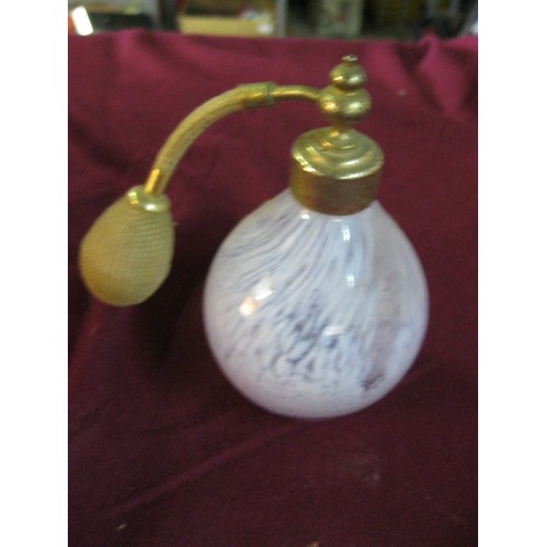 50 - Caithness Perfume atomizer.
Lovely frosted pale blue swill pattern glass with a gold coloured atomiz... 