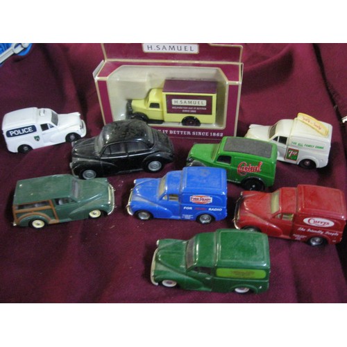 111 - A box of die cast toy cars, mainly Morris Minors by Days Gone