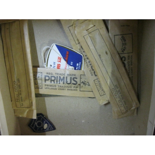 158 - A box of spare parts for Aladdin, Primus and Loxon oil lamps, primarily mantles and wicks, all new a... 