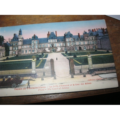 168 - A set of 8 postcard books from France featuring Palais de Fontainebleau, Caen, Paris, Loches, Evreux... 