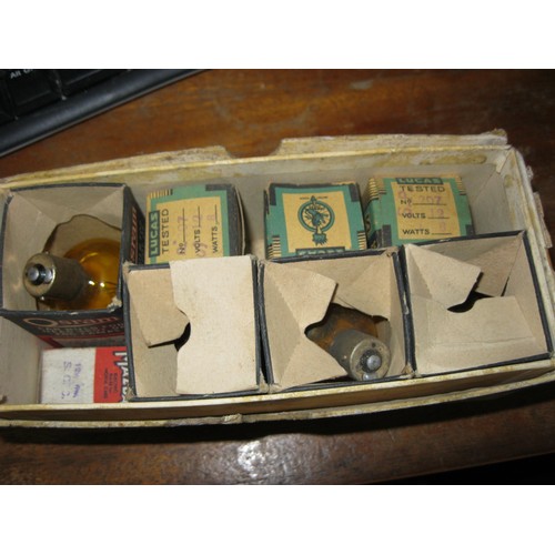 183 - A box of vintage vehicle light bulbs, boxed and unused, by Lucas, Osram and Mazda